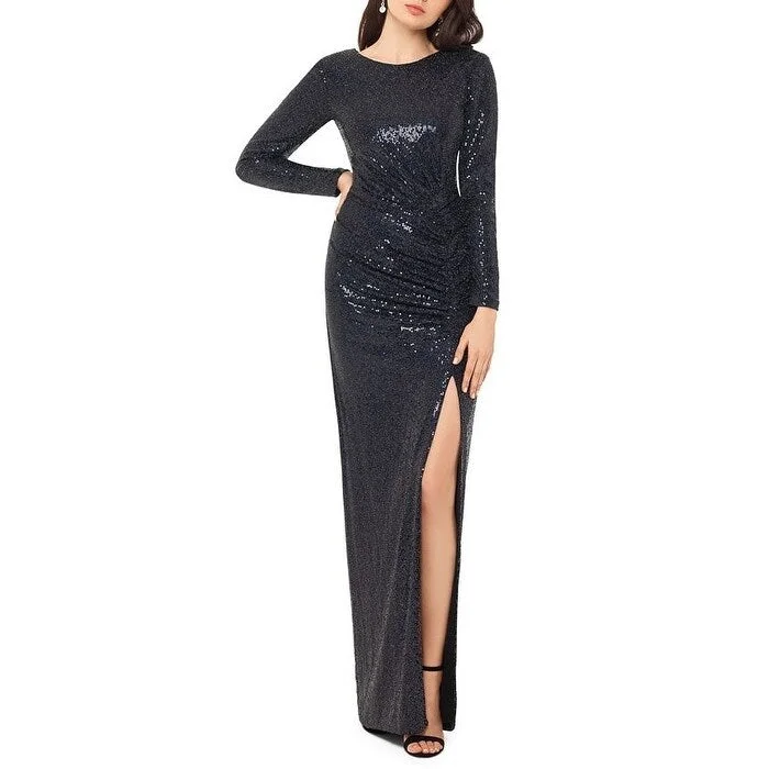 Xscape Women's Long-Sleeve Sequined Gown Black Size 14