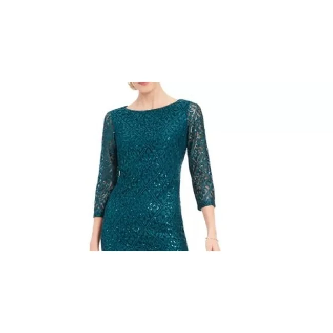 Jessica Howard Women's Petite Sequined Lace Dress Dark Green Size 1