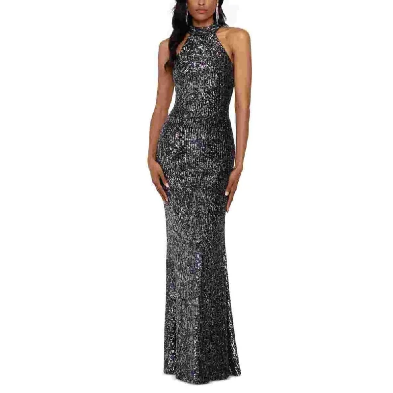 Betsy & Adam Women's Sequined Halter Gown Charcoal Size 2