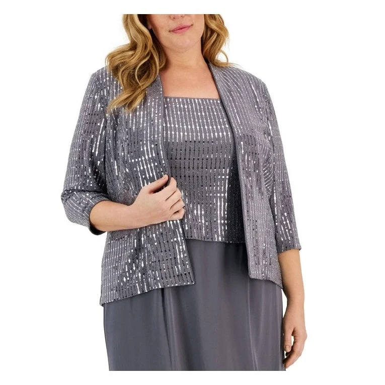 Alex Evenings Women's Sequin Embellished Midi Dress With Jacket Gray Size 16W