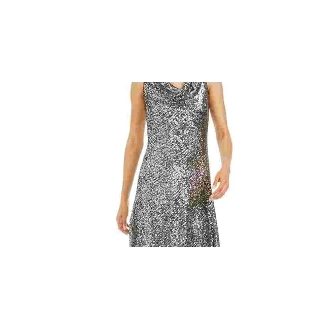 Taylor Women's Cowlneck Sequined Midi Dress Silver Size 16