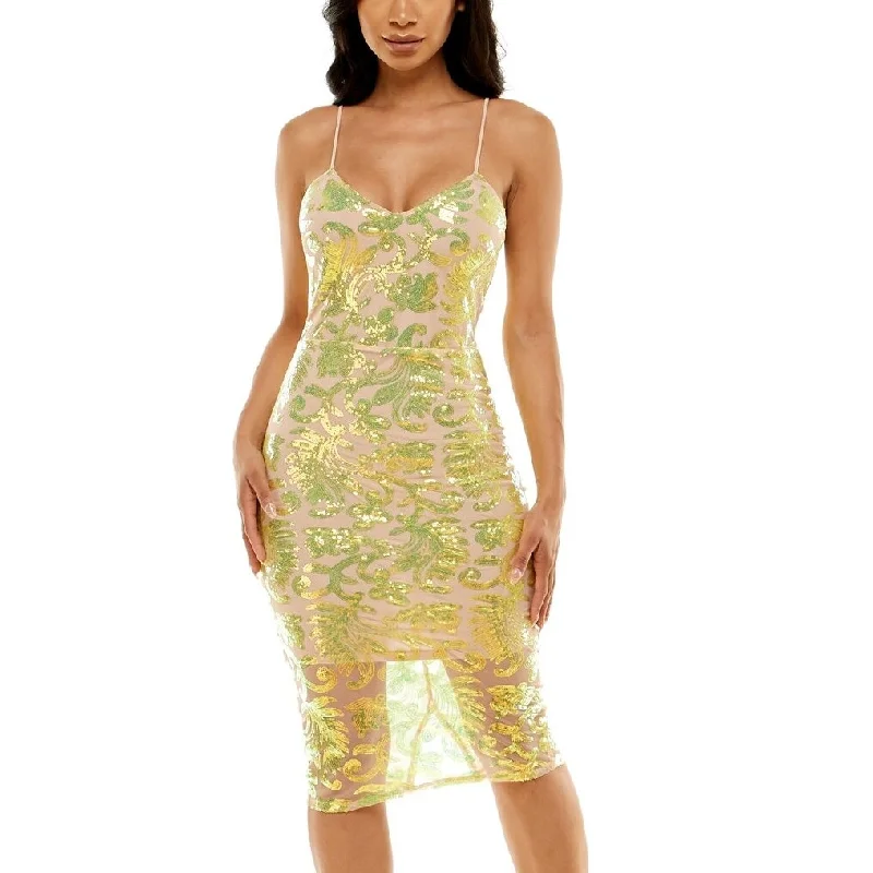 Bebe Women's Strappy Back Sequin Midi Dress Green Size Medium