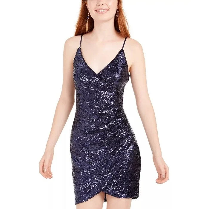 Trixxi Junior's Surplice Sequined Dress Navy Size 1