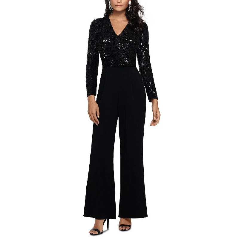 XSCAPE Women's Sequin Long Sleeve Crepe Jumpsuit Black Size 10