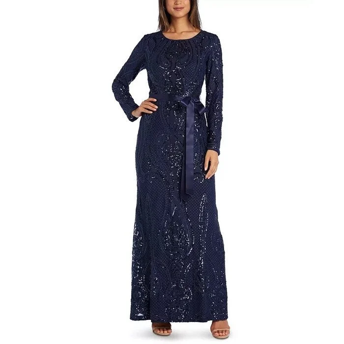 R & M Richards Women's Sequined Open Back Gown Navy Size 1