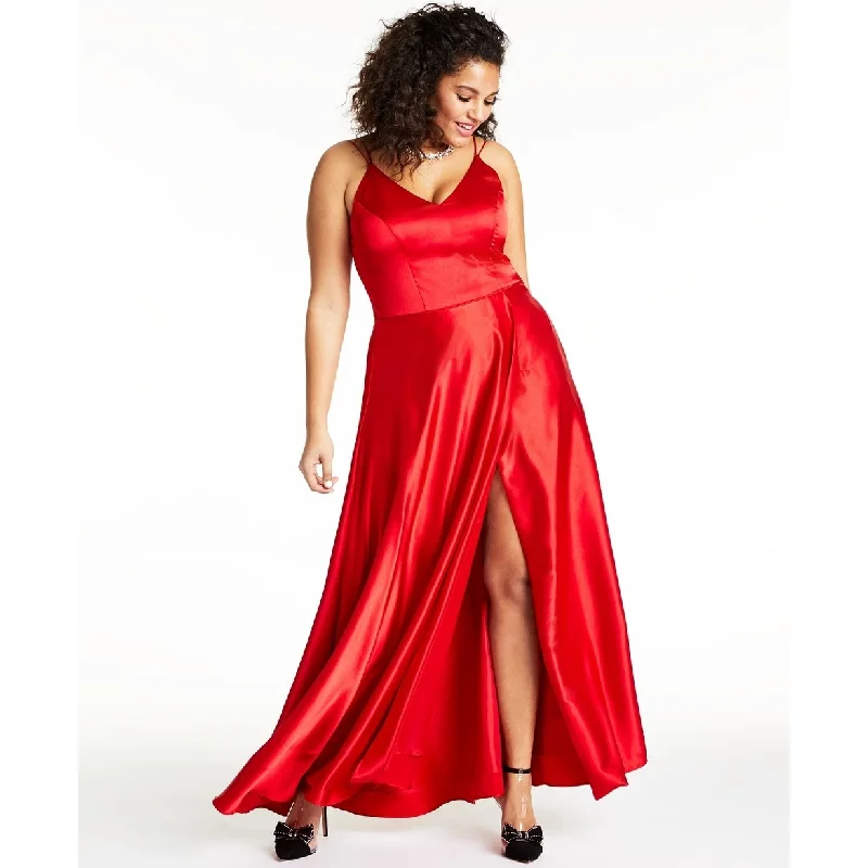 Sequin Hearts Women's Trendy Plus Slit Satin Gown Medium Red Size 24 - Square 24