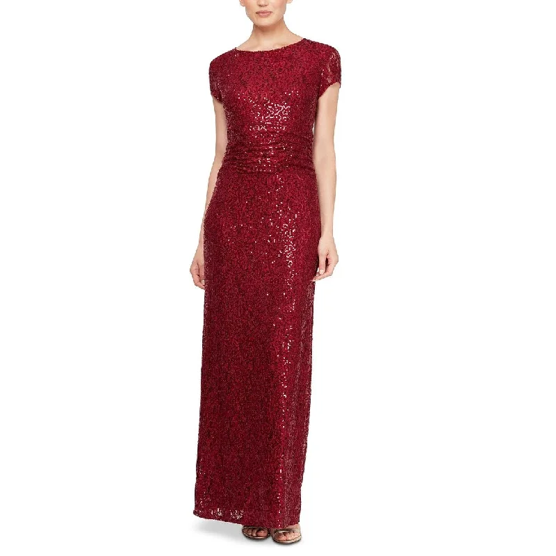 SL Fashions Women's Sequined Lace Gown Red Size 8