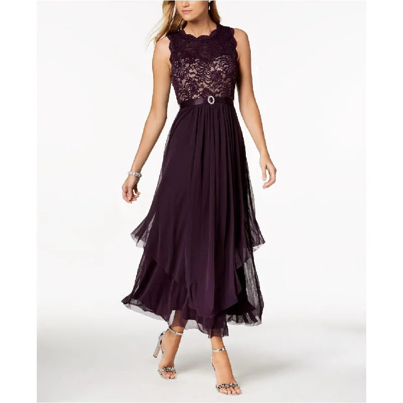 R & M Richards Women's Petite Sequined Lace And Chiffon Gown Purple Size 1