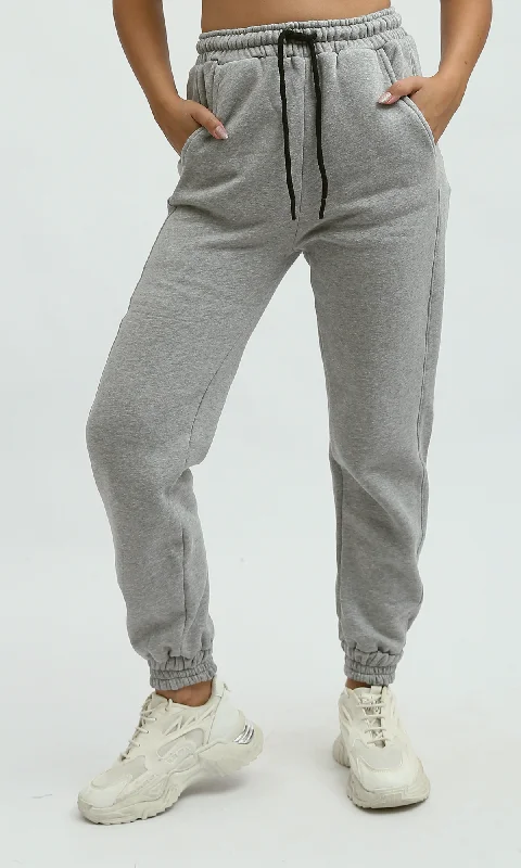 O199402 Heather Grey Slip On Jogger Pants Elastic Waist