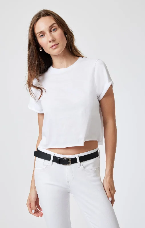 WOMEN'S SHORT SLEEVE CROP T-SHIRT IN WHITE