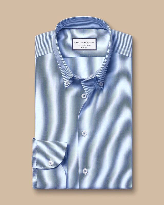 Button-Down Collar Non-Iron Stripe Oxford Classic Fit Shirt - Cobalt Blue