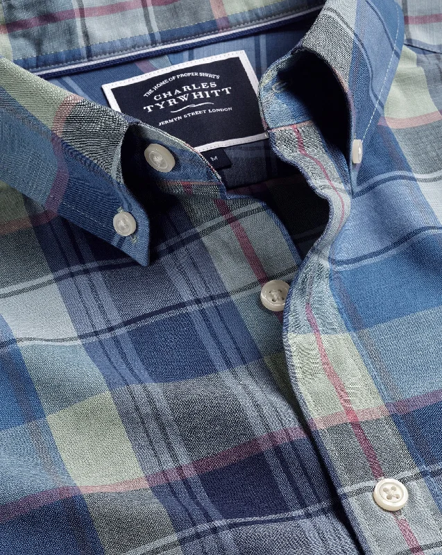 Button-Down Collar Poplin Multi Check Classic Fit Shirt - Indigo Blue