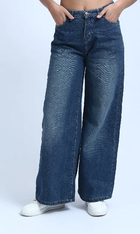 O199326 Casual Straight Leg Jeans with Slash Pockets - Jeans Blue