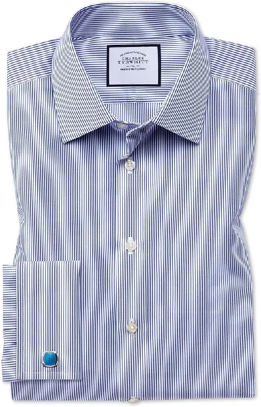 Non-Iron Bengal Stripe Slim Fit Shirt - Royal Blue Double Cuff