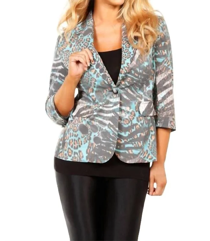 Wild One Button Blazer In Aquawhite