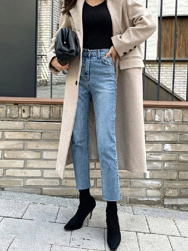 DressBetty - High Waist Ankle Length Straight Pants Slim Fit Washed Female Denim Trousers Boyfriend Girl Jean