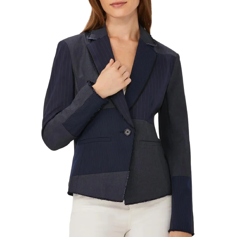 Patchwork Blazer In Navy Pinstripe