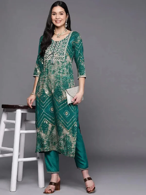 Green Printed Rayon Straight Kurta
