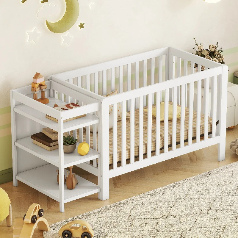 White Convertible Crib/Full Size Bed with Changing Table