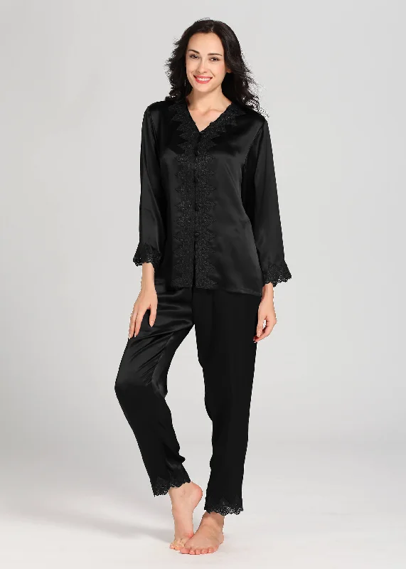 22 Momme Lacey Contrast Trim Silk Pajama Set