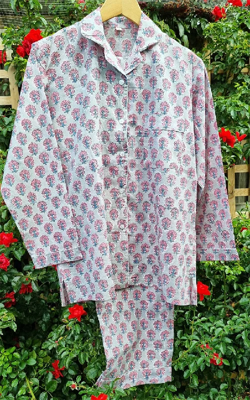 Shell Pink/ Grey Jaipur Floral Buti Pyjama Set