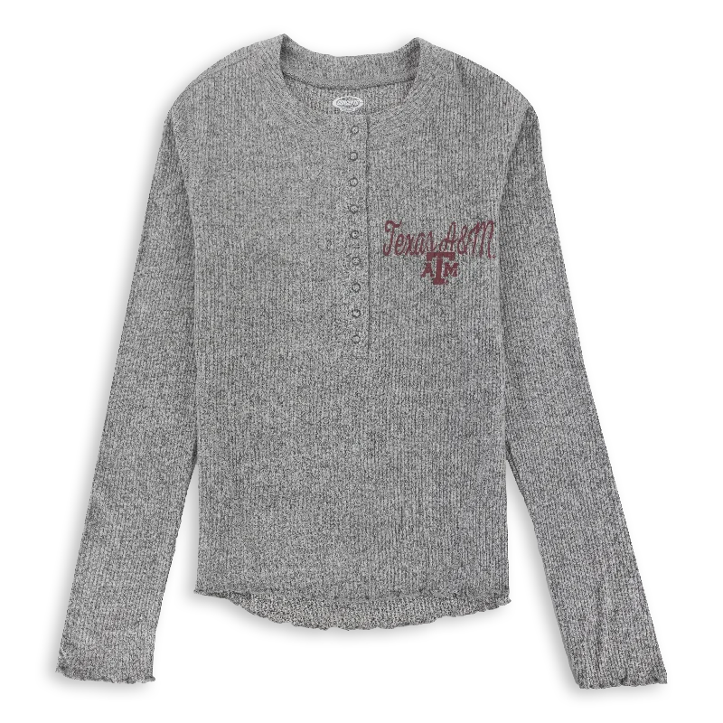 Texas A&M Gray Long Sleeve Button Top