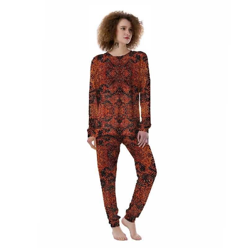 Snake Orange Print Pattern Women's Pajamas