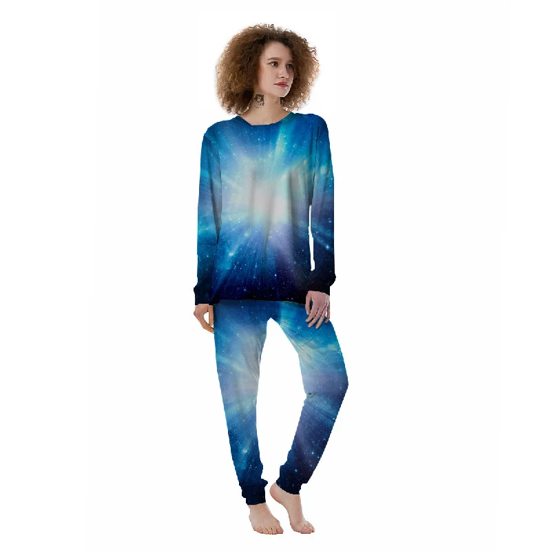 Space Light Blue Print Women's Pajamas