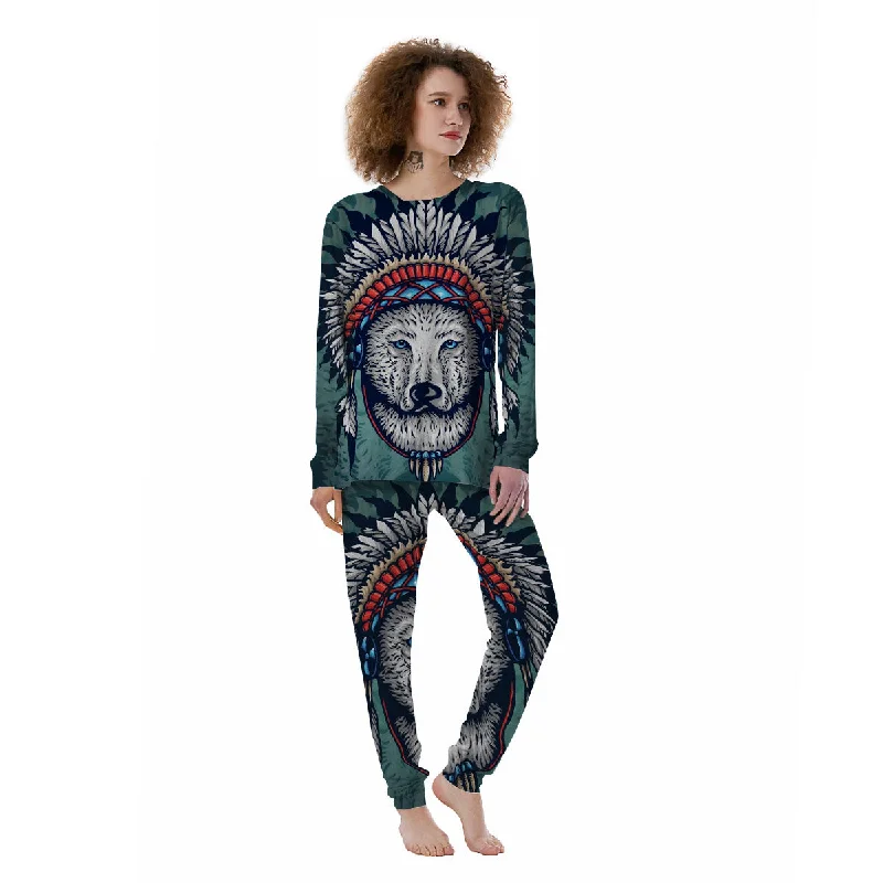 Spirit Animal Native American Wolf Print Women's Pajamas