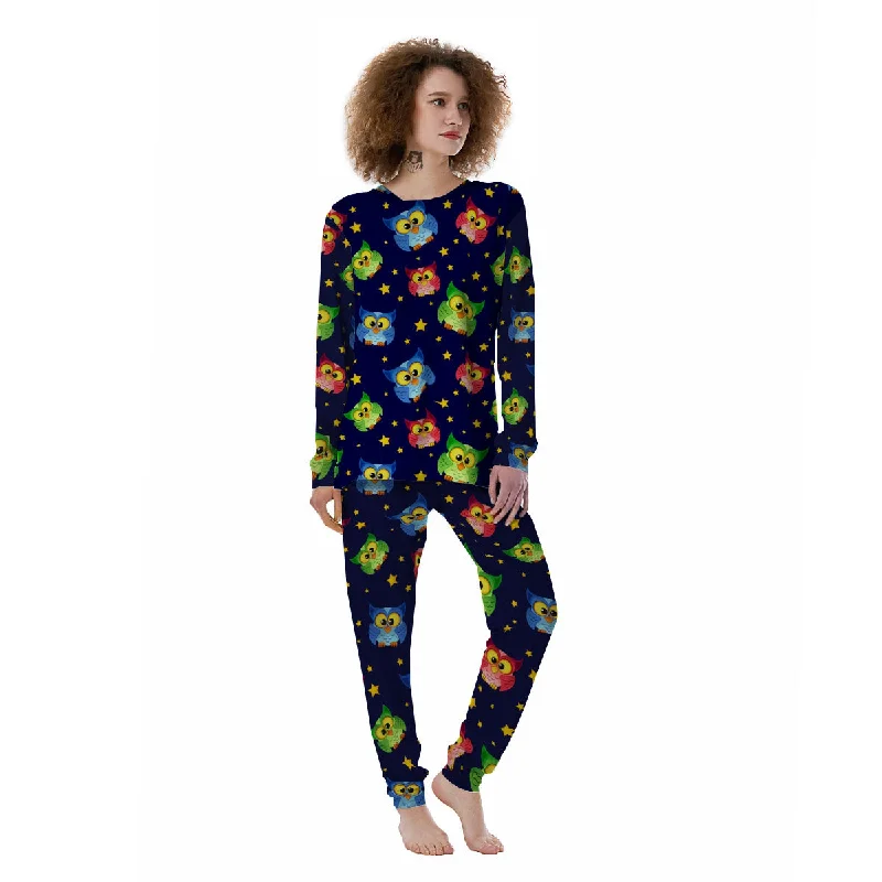 Star And Owl Print Pattern Women's Pajamas