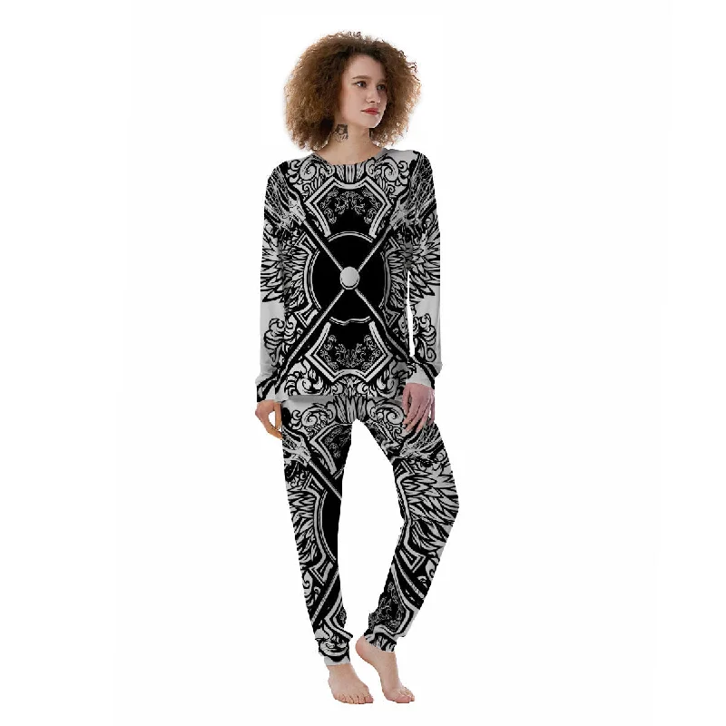 Sticks Lacrosse Ornate Wing Print Women's Pajamas