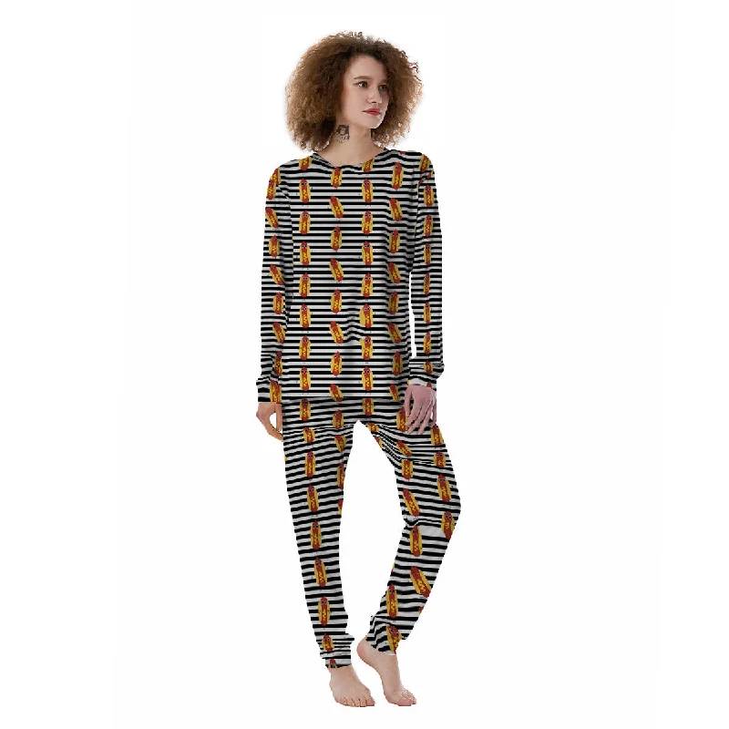 Striped Hot Dog Print Pattern Women's Pajamas