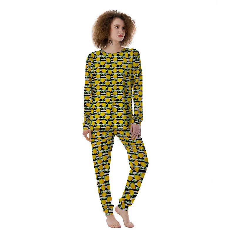 Striped Mango Fruit Print Pattern Women's Pajamas