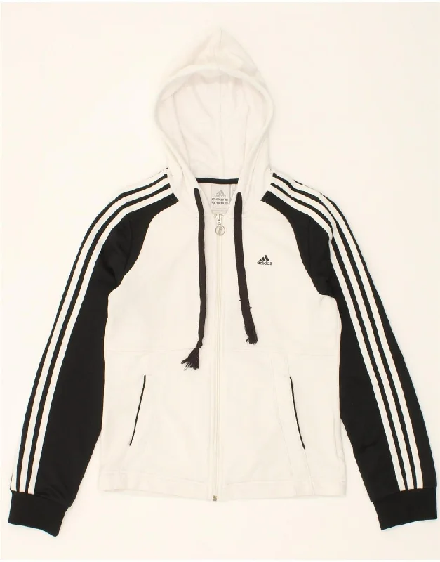 ADIDAS Womens Clima 365 Zip Hoodie Sweater UK 12 Medium White Colourblock