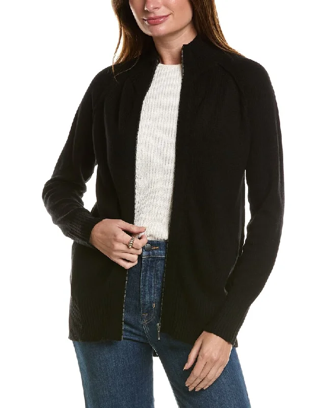 Forte Cashmere Sporty Zip Mock Wool & Cashmere-Blend Cardigan