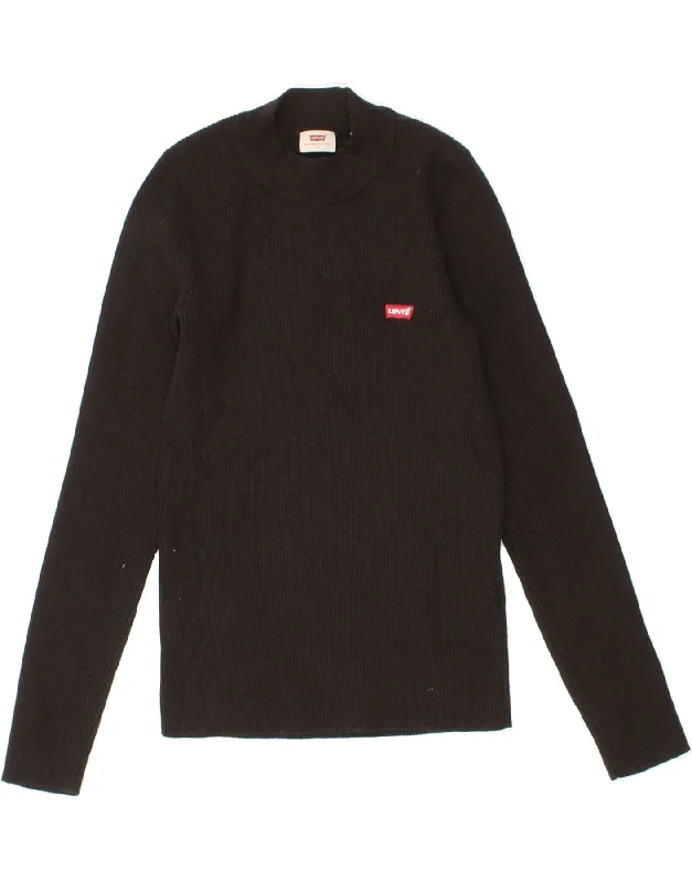 LEVI'S Womens Turtle Neck Jumper Sweater UK 8 Small Black Acrylic