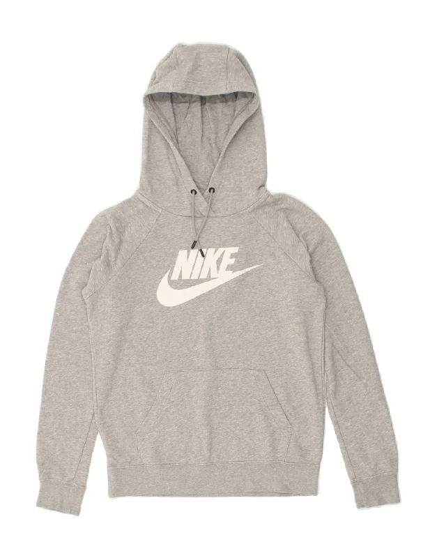 NIKE Womens Graphic Hoodie Jumper UK 6 XS Grey Cotton