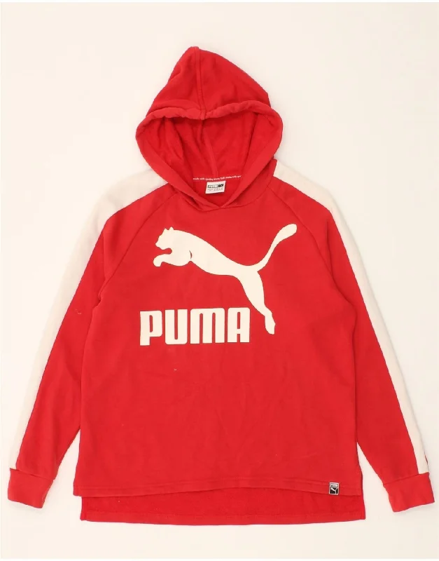 PUMA Womens Oversized Graphic Hoodie Jumper UK 10 Small Red Colourblock