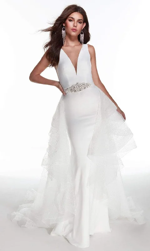 Alyce Paris - 7019 Plunging Beaded Waist Overskirt Bridal Gown