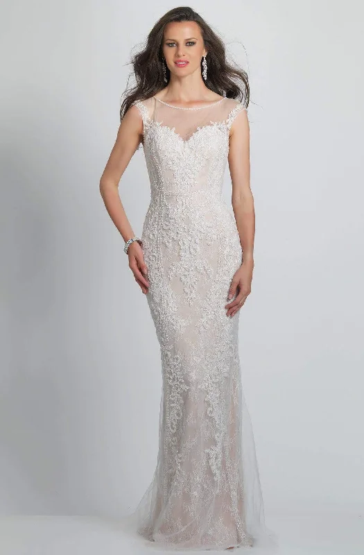 Dave & Johnny - A8442W Illusion Bateau Embroidered Sheath Gown