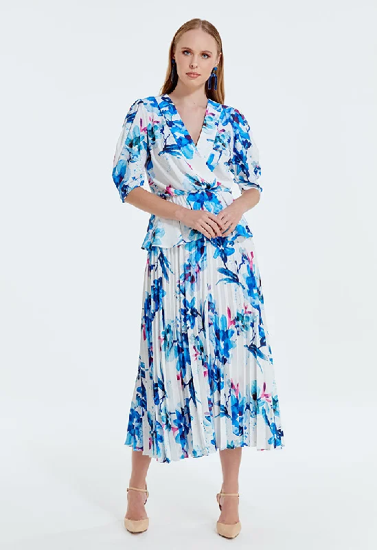 Printed A-Line Pleated Skirt Ruched unclassified skirts