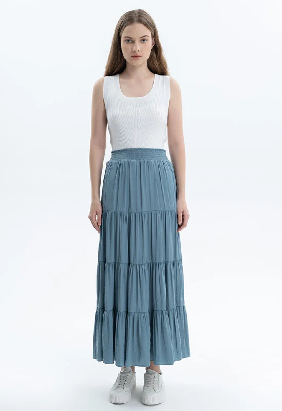 Smocked Waist Tiered Solid Skirt Velvet unclassified skirts