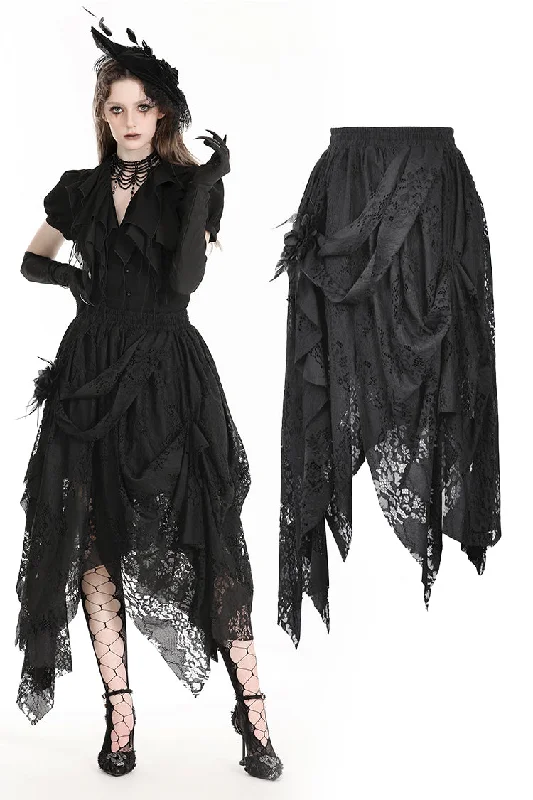 Gothic black distressed lace skirt KW352 Bright color unclassified skirts