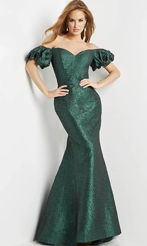 Jovani 24044 - Puff Sleeve Off-Shoulder Evening Gown