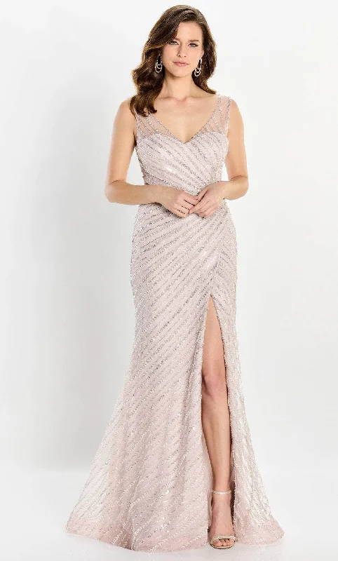 Montage by Mon Cheri M2216 - Pearl and Beaded Illusion Slit Gown