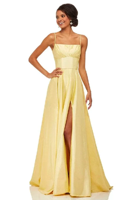 Sherri Hill - 52602 Sleeveless Straight Across Neck Long Dress - 1 pc Yellow In Size 8 Available