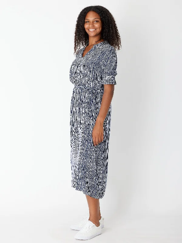 Lux Drawstring Midi Dress - Navy/White 30211