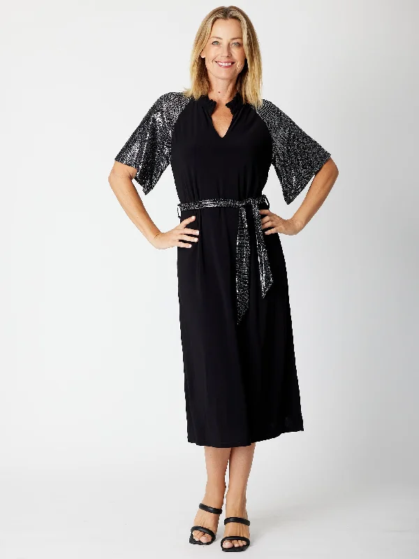 Sequin Jersey Midi Dress - Blk/Silver 30185