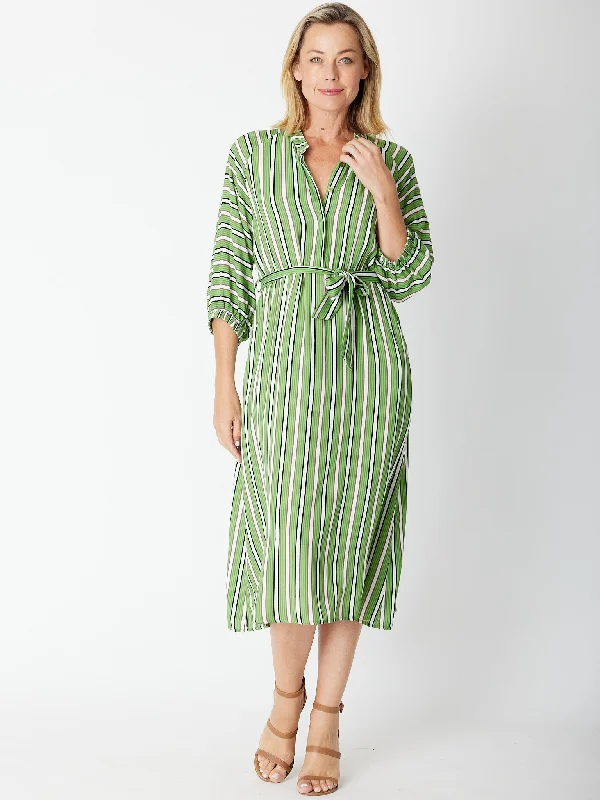 Summer Stripe Midi Dress - 30177 Green Stripe