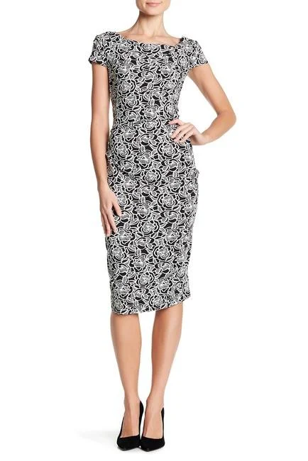 Adrianna Papell - Asymmetric Neck Floral Jacquard Dress AP1D101704SC